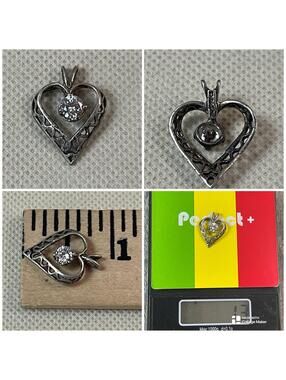 Vintage Sterling Silver 925 Cubic Zirconia Filigree Heart Pendant Valentine